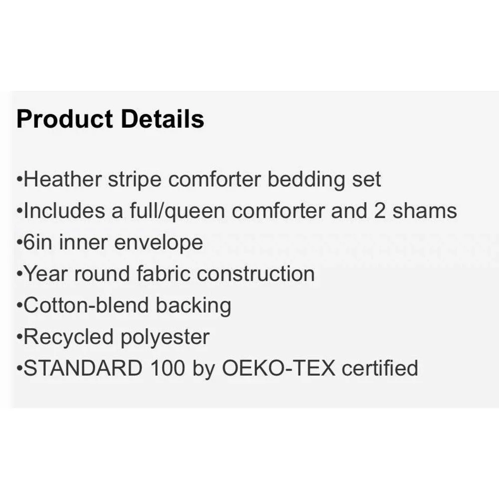 RARE 3pc Full/Queen Heather Stripe Comforter Set Twilight Taupe - Hearth & Hand